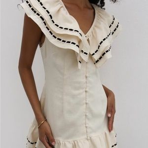 Cream Ruffled A-line Mini Dress